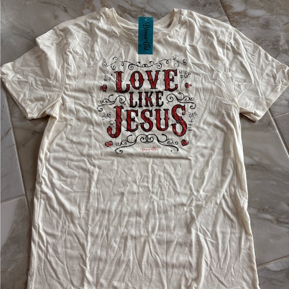 Blessed Girl Tops - Love Like Jesus Graphic Tee - Cream